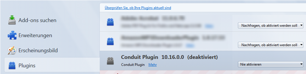 Abbildung 4: Conduit Plugin 10.16.0.0 nie aktivieren 