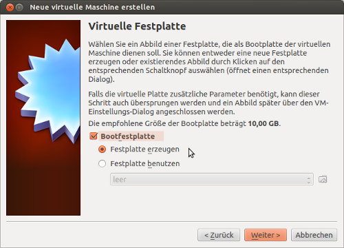 Screenshot Virtuelle Festplatte