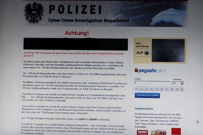 Ein Screenshot der Meldung des Bundespolizei-Trojaners