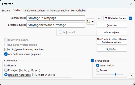 Ersetzen von Textinhalten mit Wildcards