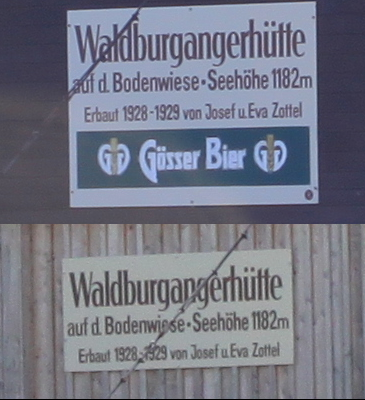 Abbildung 7: Ein weiterer Vergleich: Das Waldburgangerhütten-Schild 2011 und 2015