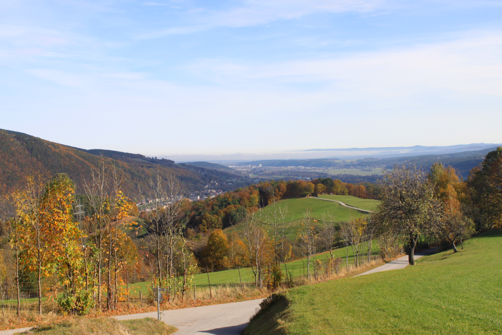 Abbildung 16:
      Blick vom Eichberg hinunter ins Tal in Richtung Gloggnitz